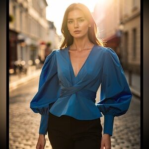 Veronica Beard Azure Seems Taffeta Wrap Blouse size 8